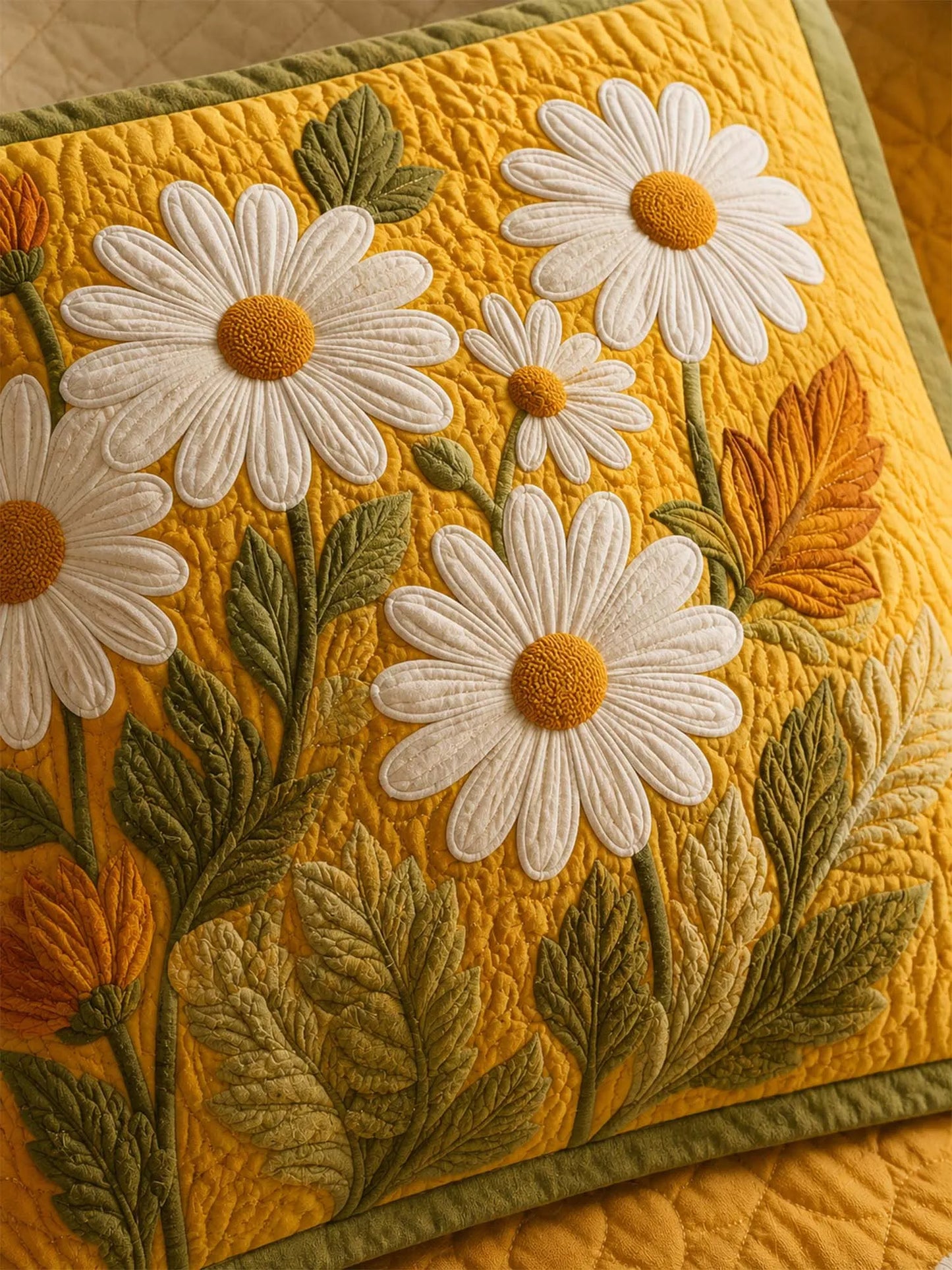 Golden Daisy Garden Quilted 3-Piece Bedding Set