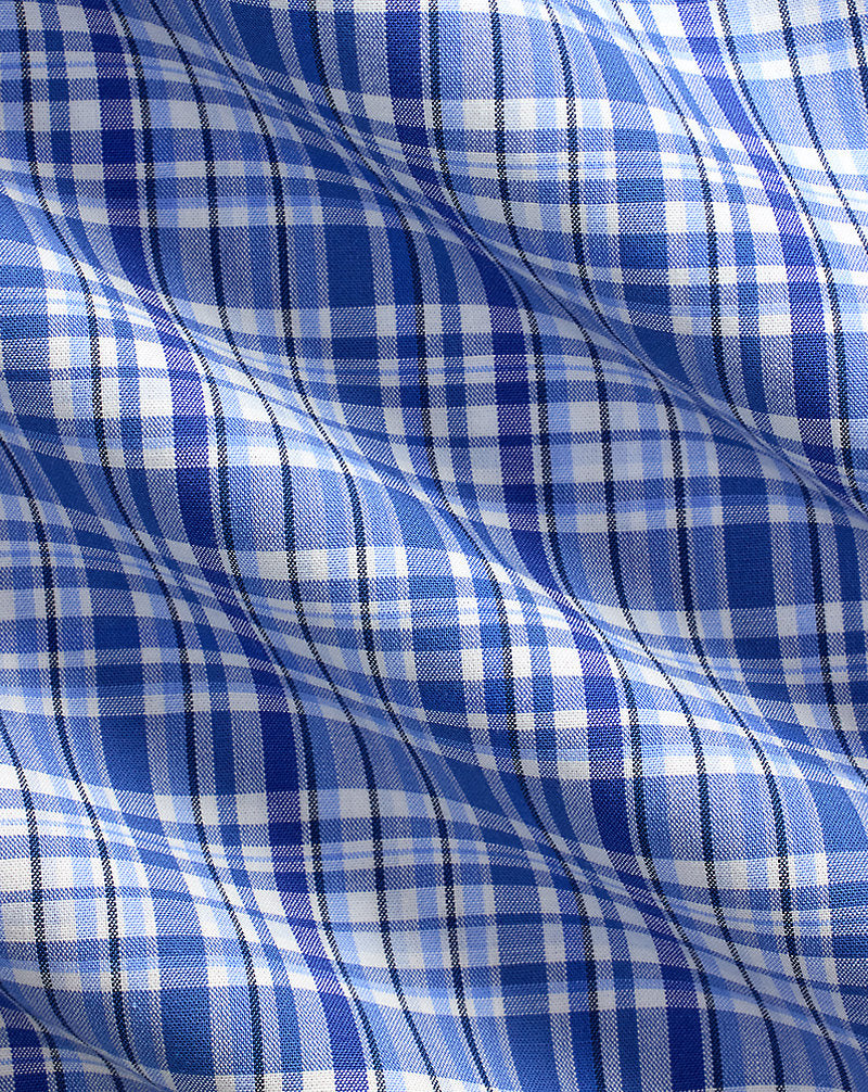 Classic Fit Plaid Stretch Poplin Shirt Blue Multi