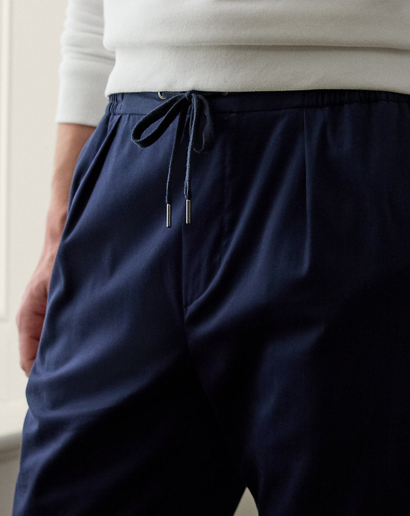 Hand-Tailored Stretch Satin Trouser Classic Chairman Navy