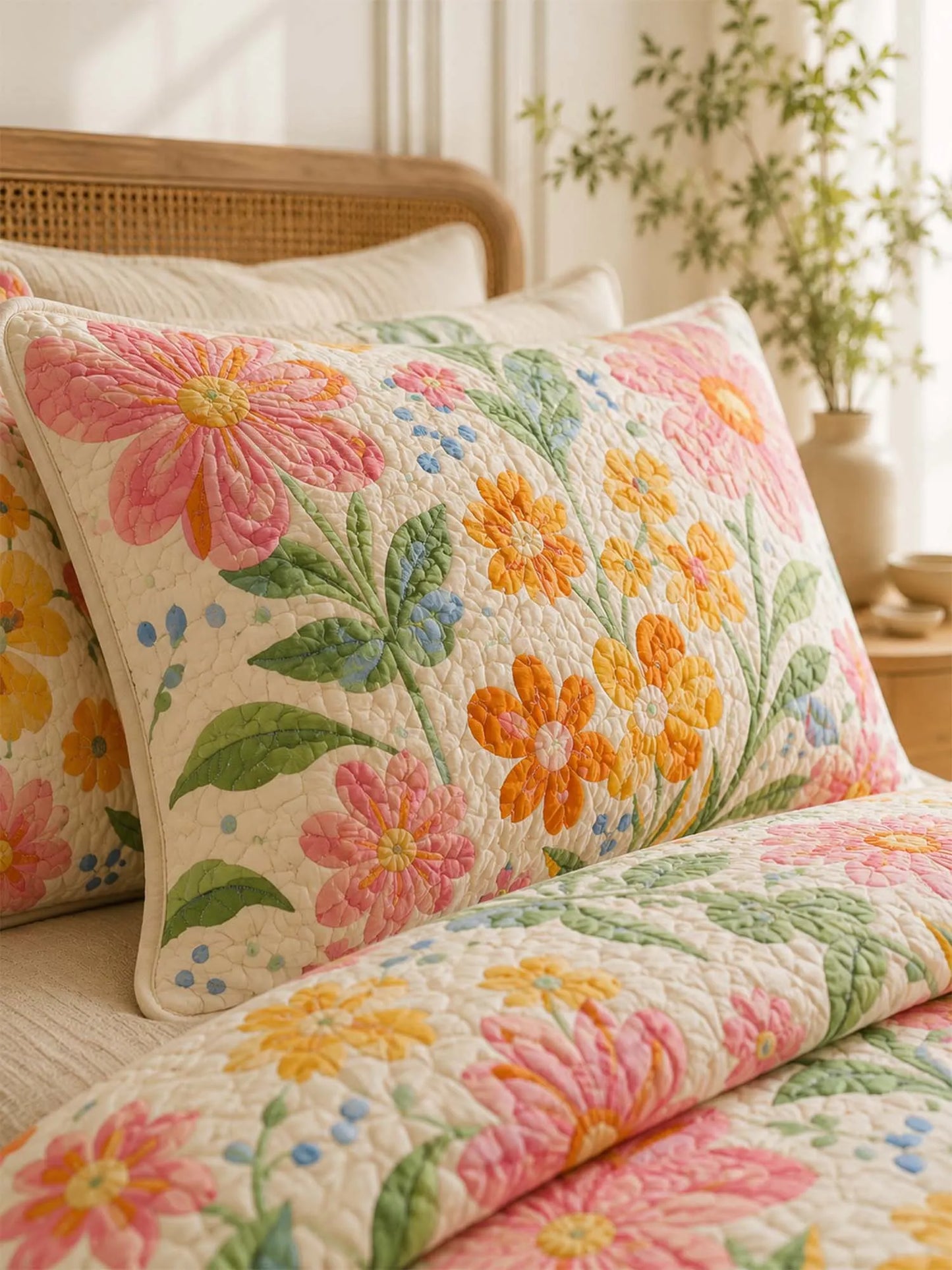 Colorful Wildflower Meadow Quilted 3-Piece Bedding Set