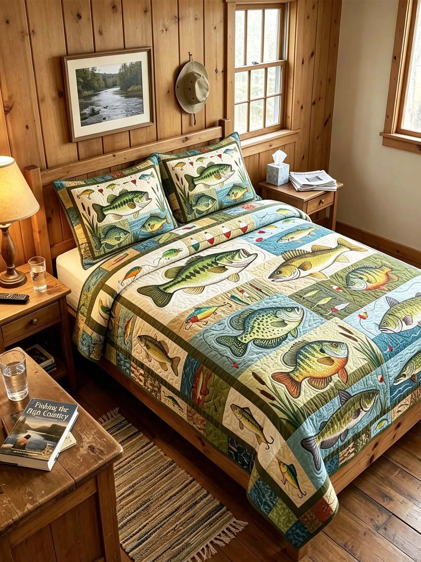 Rustic Fishing 3-Piece Quilted Bedding Set
