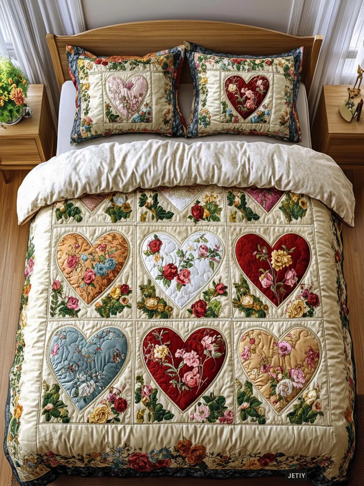 Patchwork Hearts 3- Piece Quilted Bedding Set