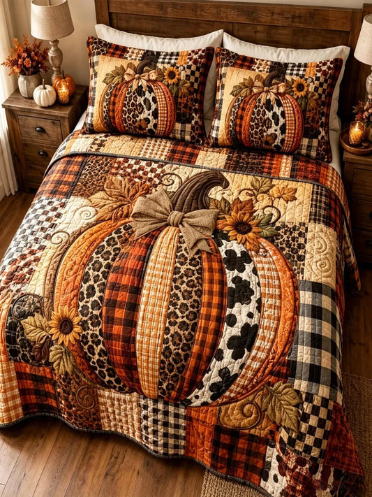 Patchwork Pumpkin 3‐Piece Quilted Bedding Set