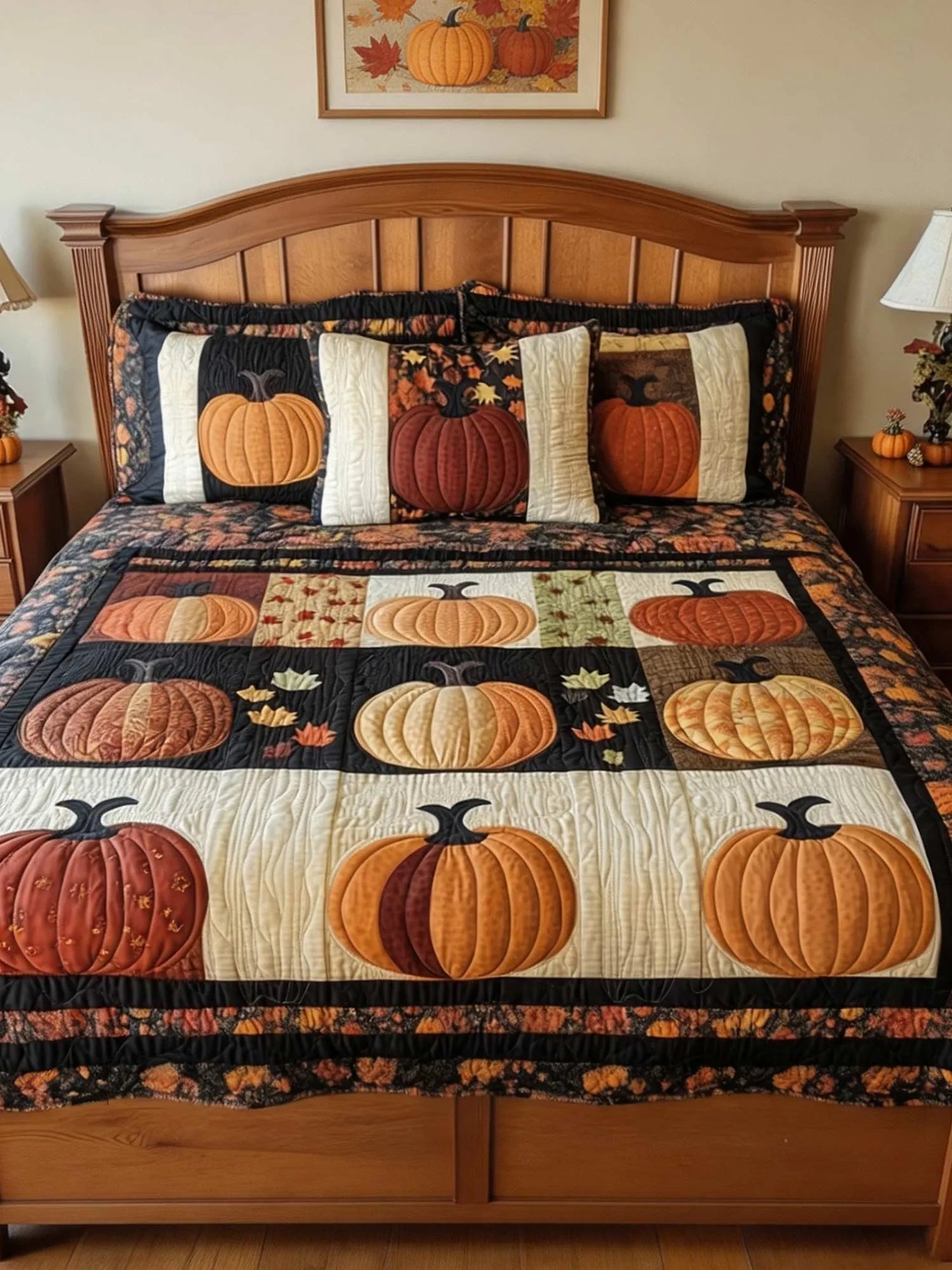 Halloween Pumpkin 3‐Piece Quilted Bedding Set