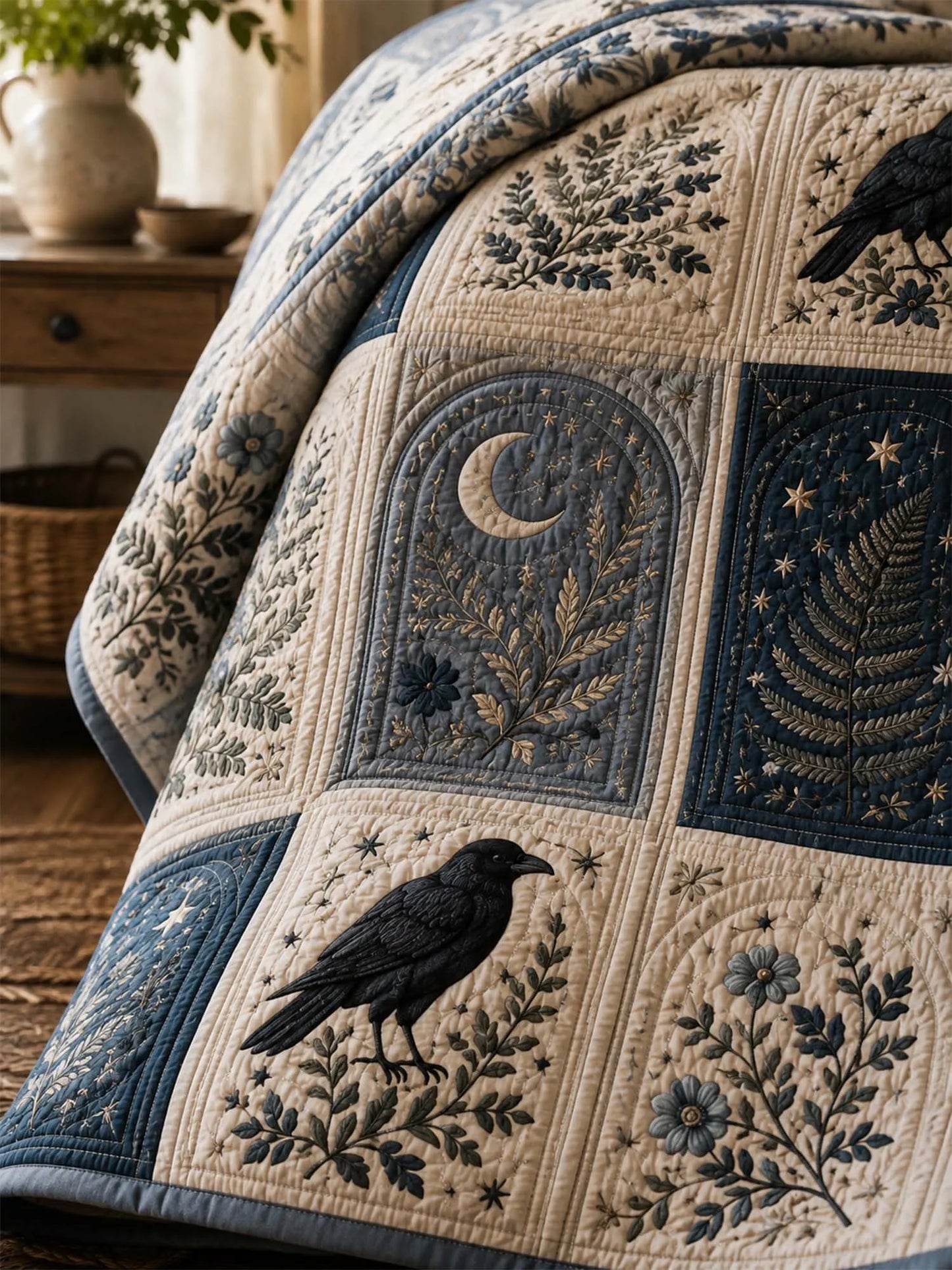 Raven Moonlit Patchwork Quilted 3-Piece Bedding Set