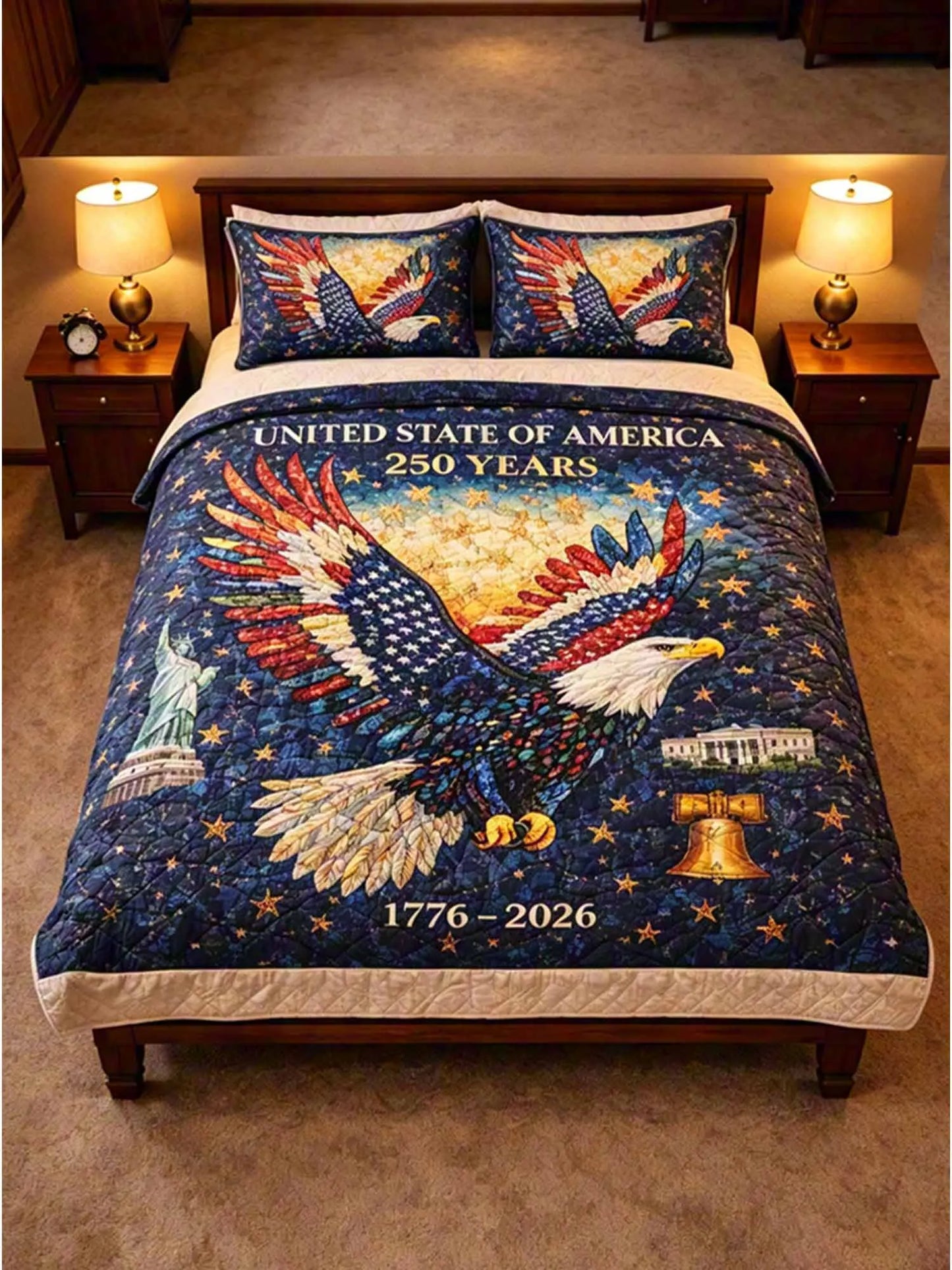 250th Anniversary Quilt Bedding Set-Three-Piece Quilted Bedding Set