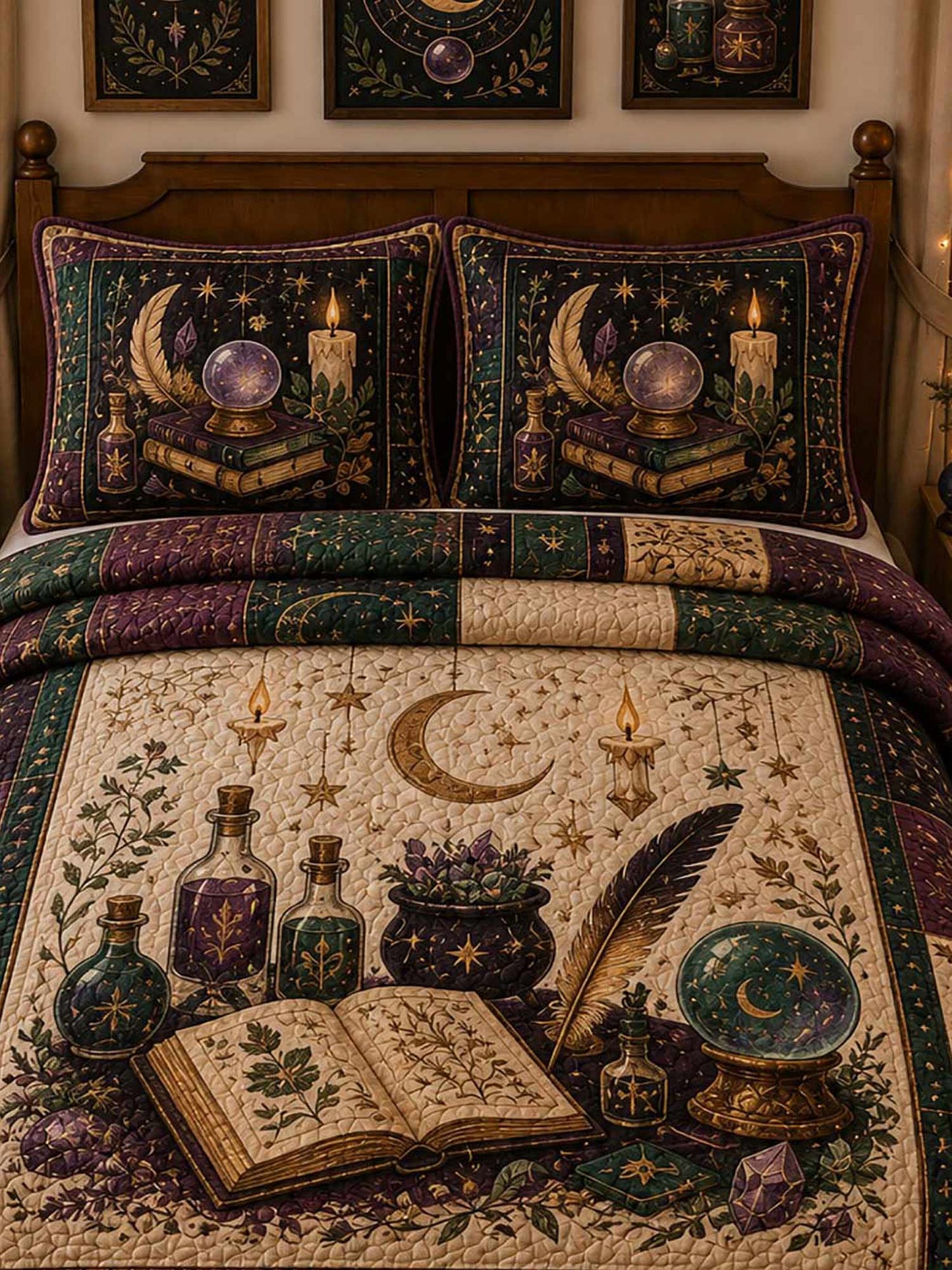 Moon Spell Book Potion 3‐Piece Quilted Bedding Set