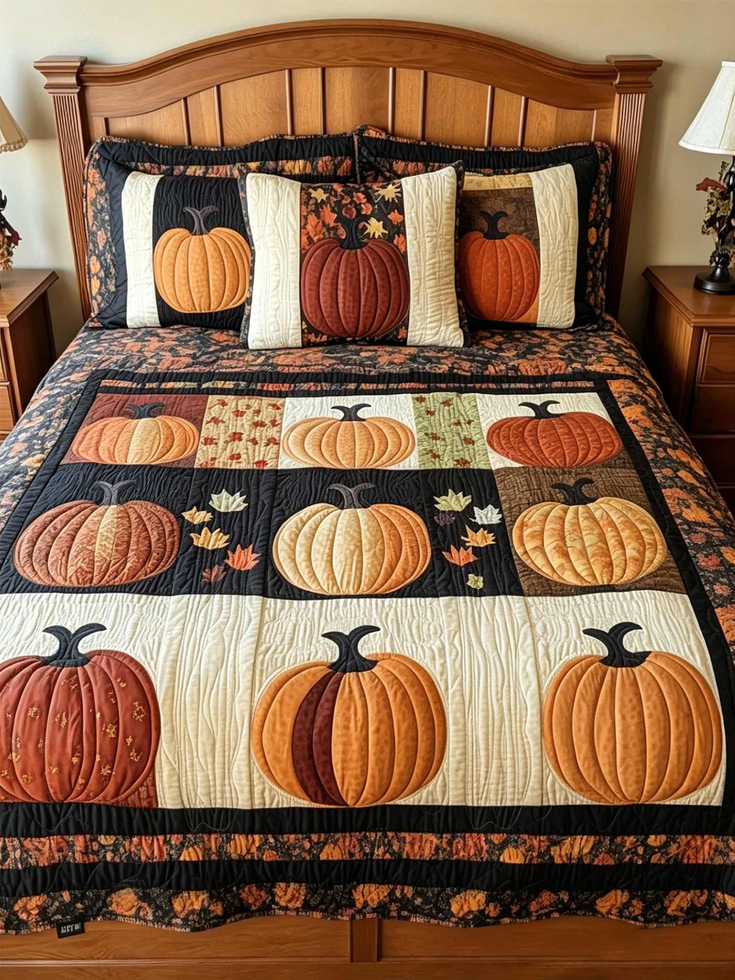 Halloween Pumpkin 3-Piece Quilted Bedding Set