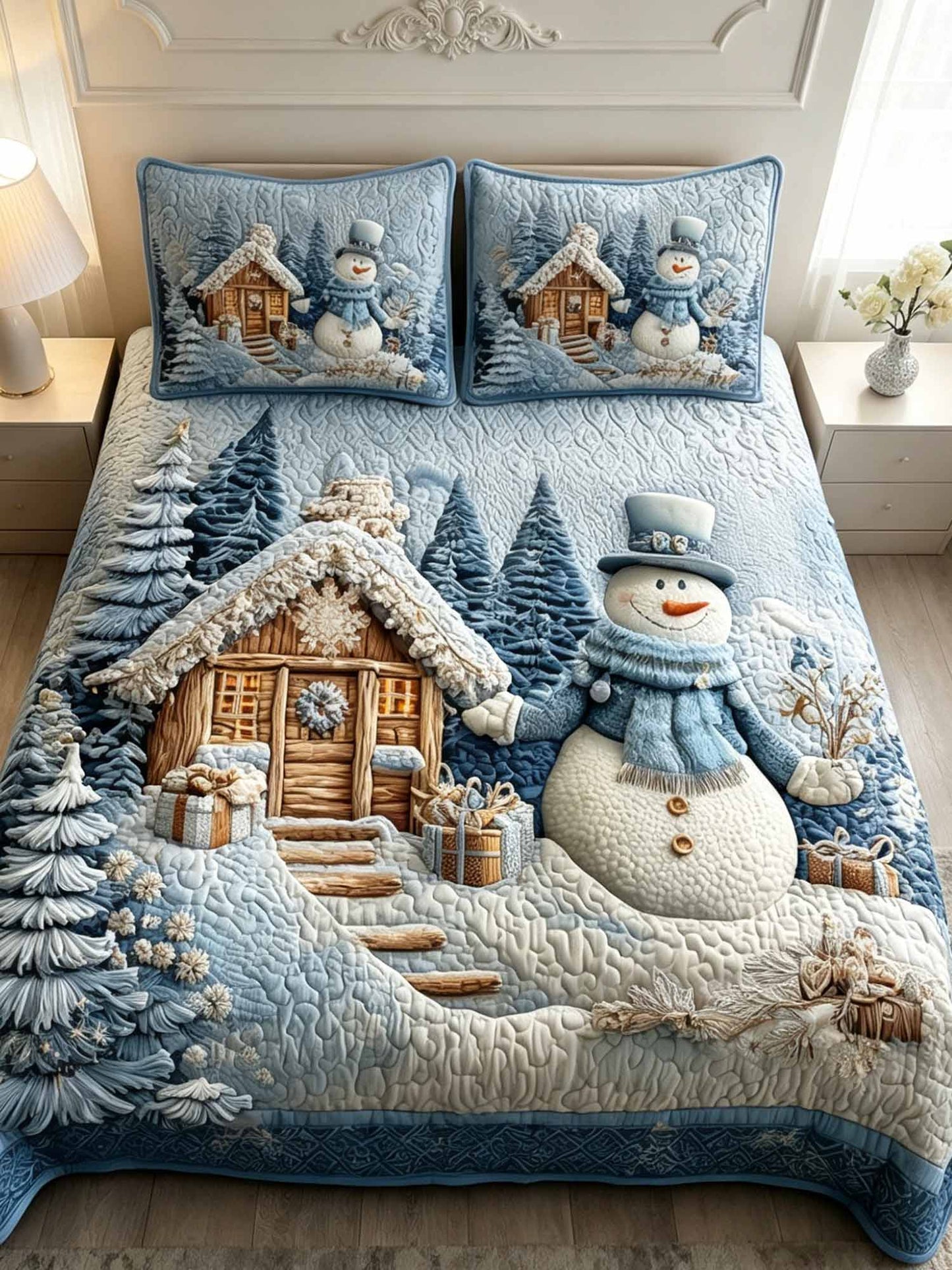 Silent Snow 3-Piece Quilted Bedding Set