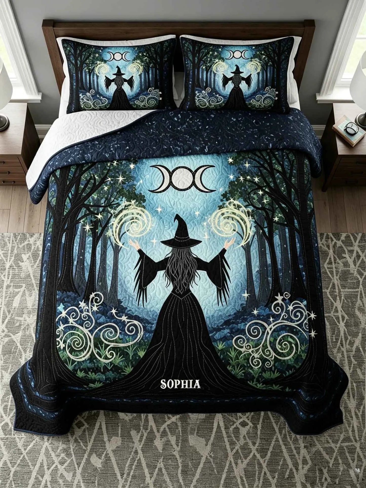 Halloween-Mystic Witchcraft Quilt Bed Set-Three-Piece Quilted Bedding Set