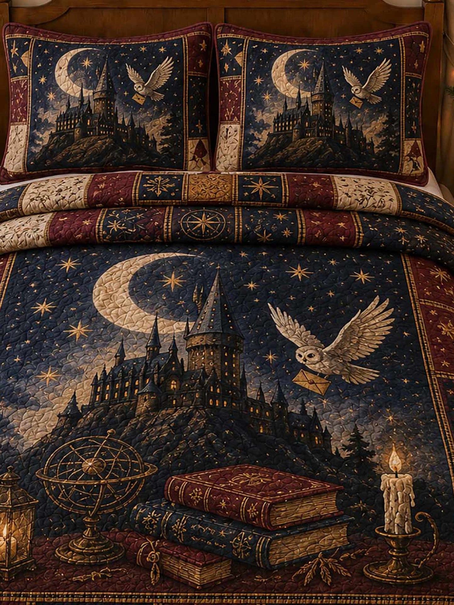 Wizarding Castle Night Sky 3‐Piece Quilted Bedding Set