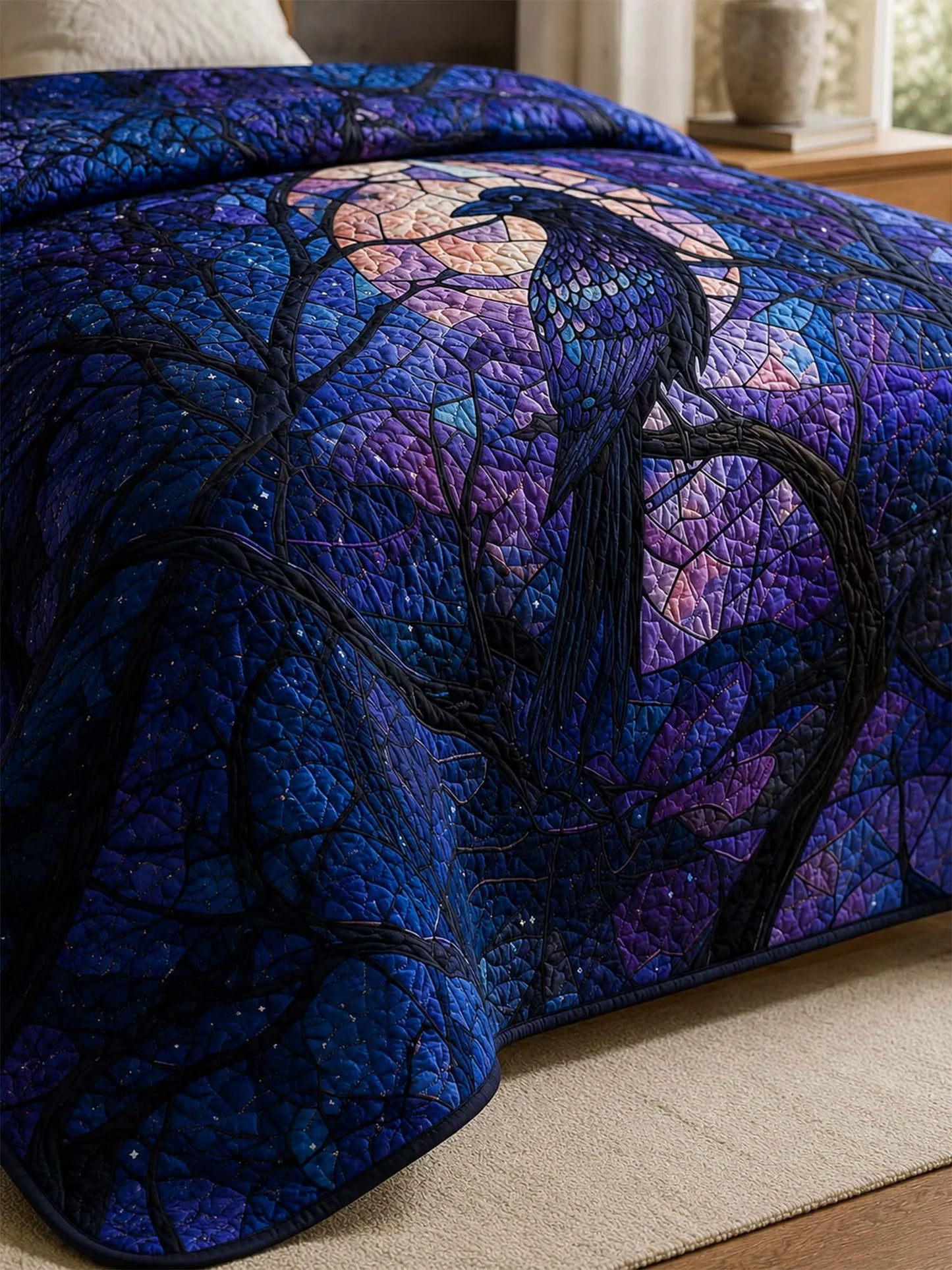 Raven Moonlit Forest Quilted 3-Piece Bedding Set