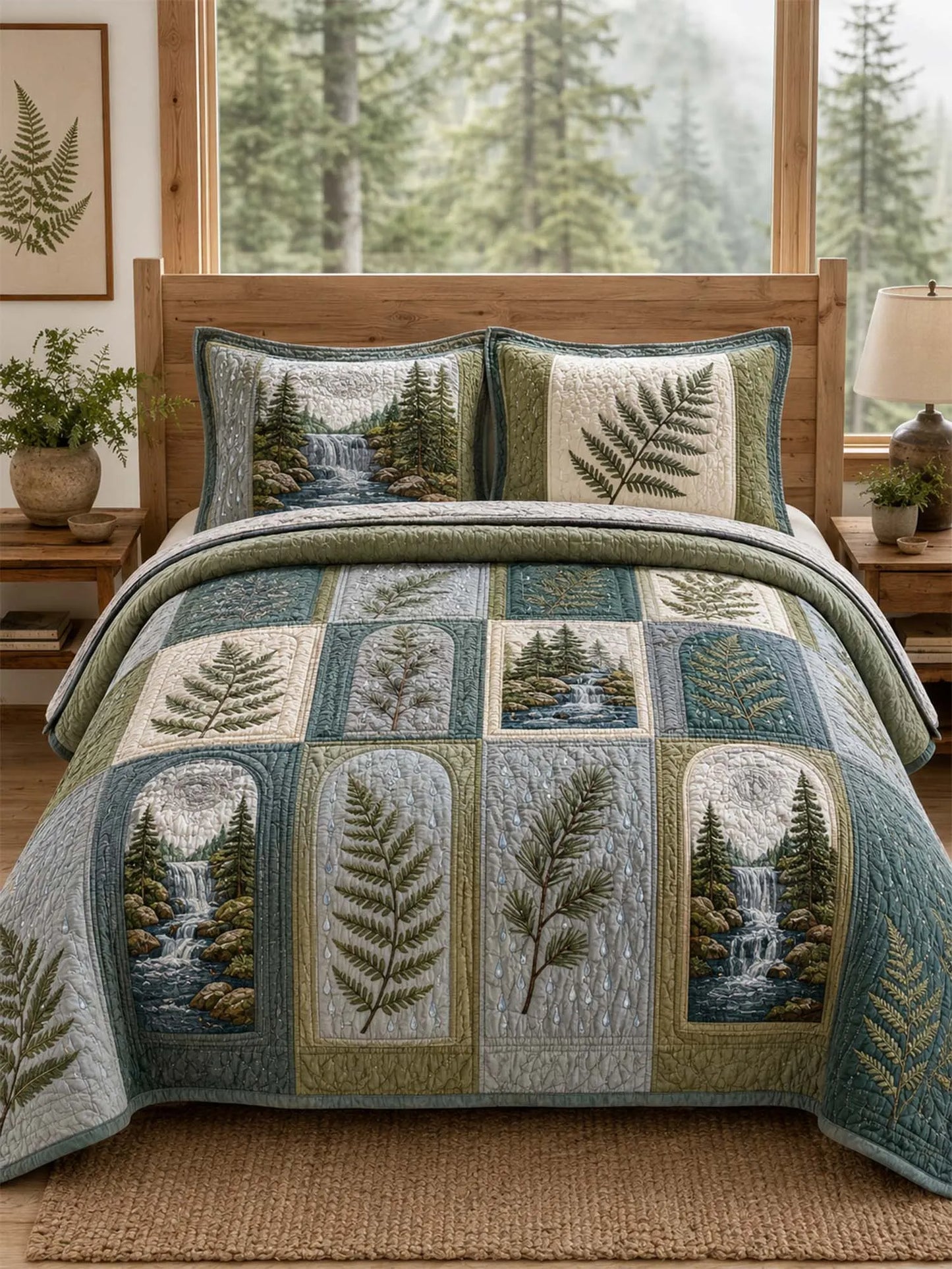 Pacific Northwest Forest Quilted 3-Piece Bedding Set