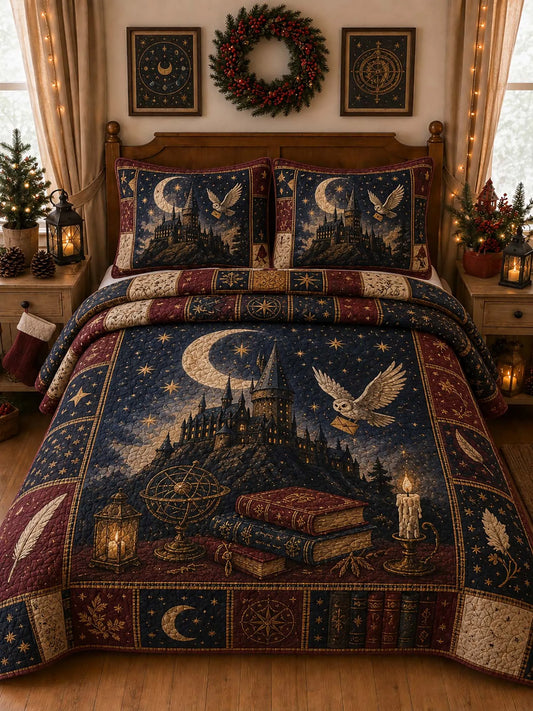Wizarding Castle Night Sky 3‐Piece Quilted Bedding Set