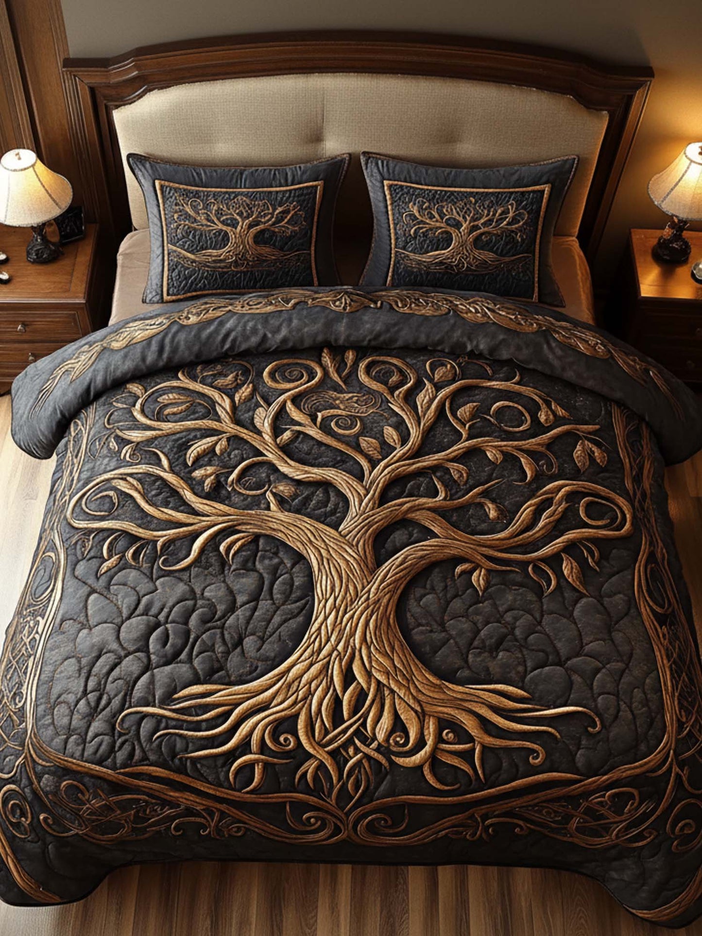 Tree of Life 3- Piece Quilted Bedding Set