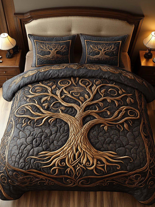 Tree of Life 3- Piece Quilted Bedding Set