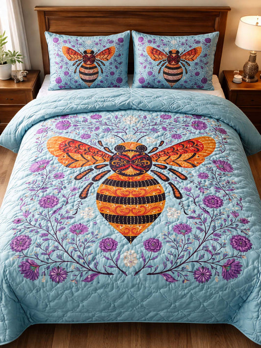 Bees And Flowers 3- Piece Quilted Bedding Set