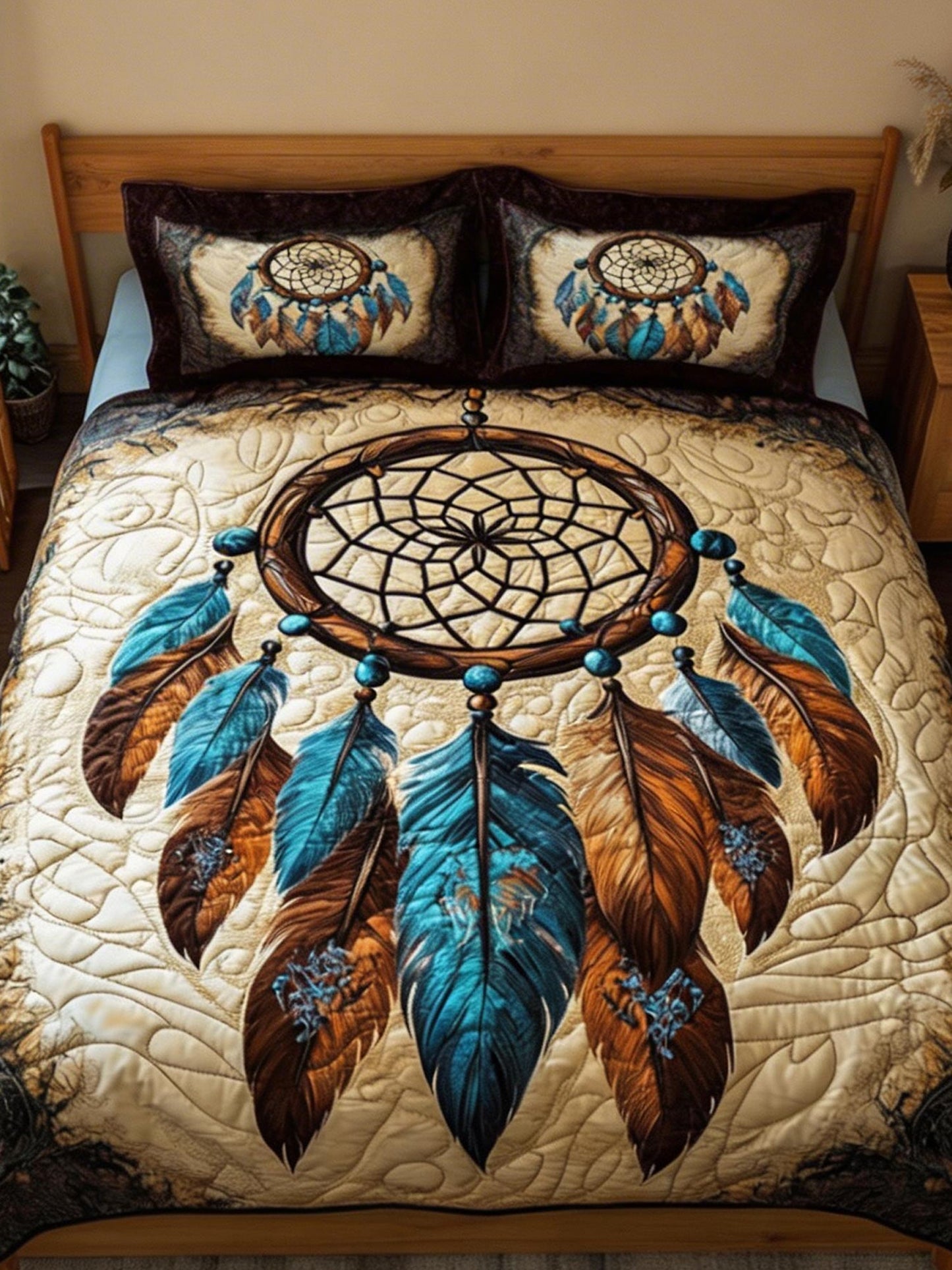 Feathered Nightfall Three-Piece Quilted Bedding Set