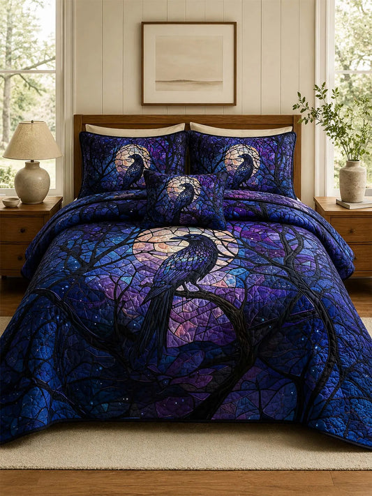 Raven Moonlit Forest Quilted 3-Piece Bedding Set