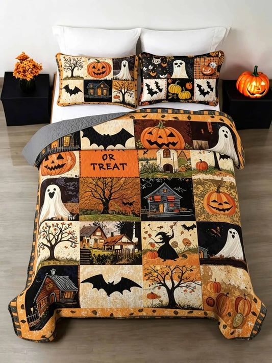 Halloween Trick Or Treat Quilt Bedding Set-Three-Piece Quilted Bedding Set