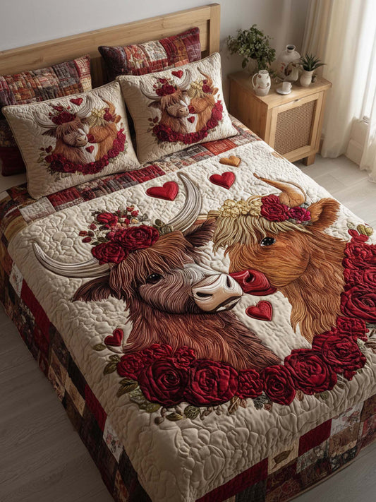 Romantic Cow Couple Valentine'S Day 3- Piece Quilted Bedding Set