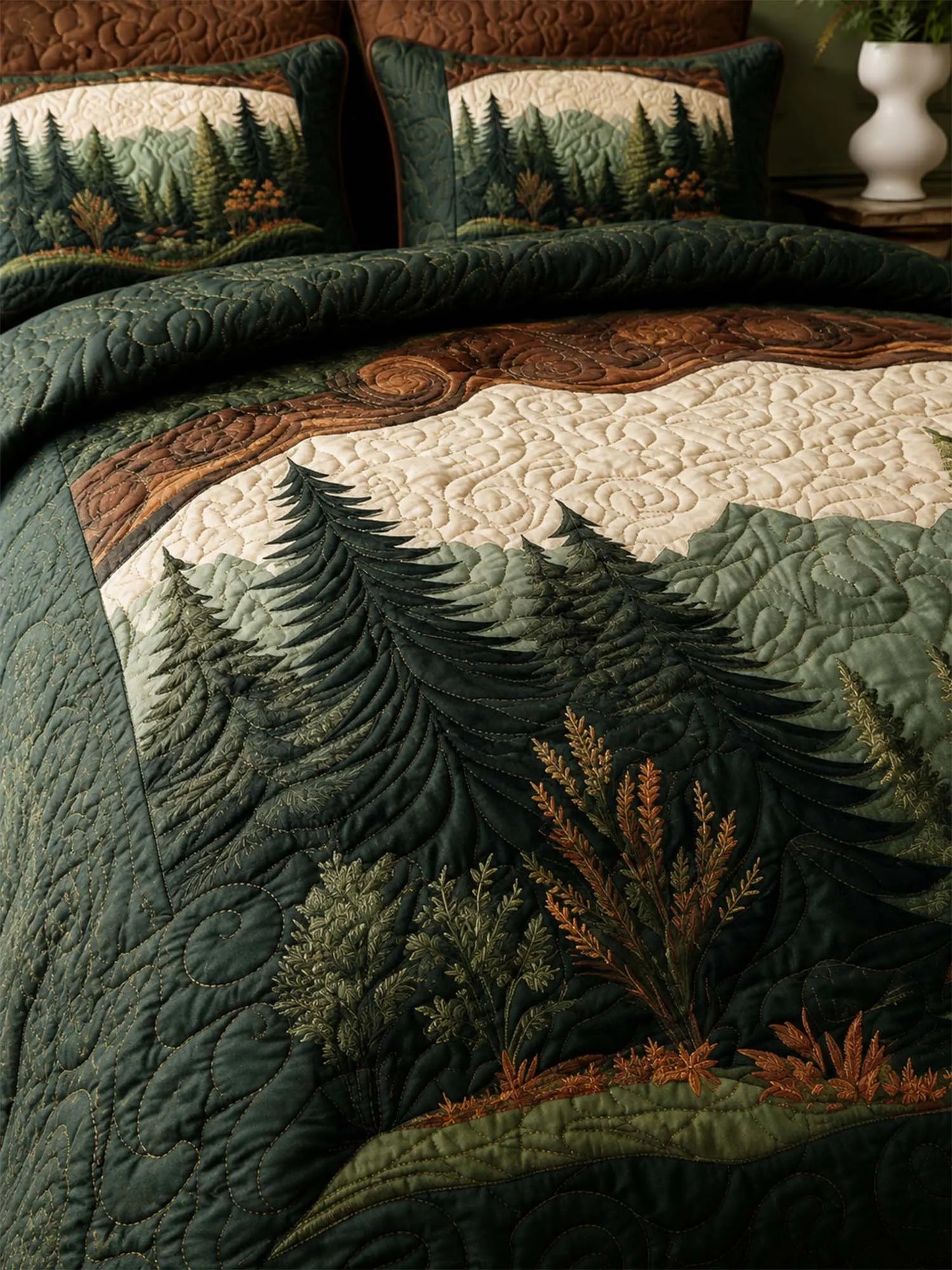 Dark Forest Retreat Quilted 3-Piece Bedding Set