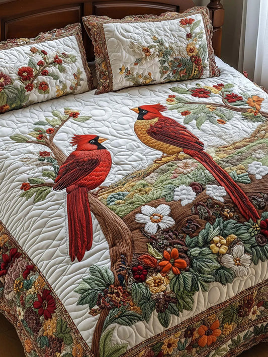 Cardinal Love Dance 3- Piece Quilted Bedding Set