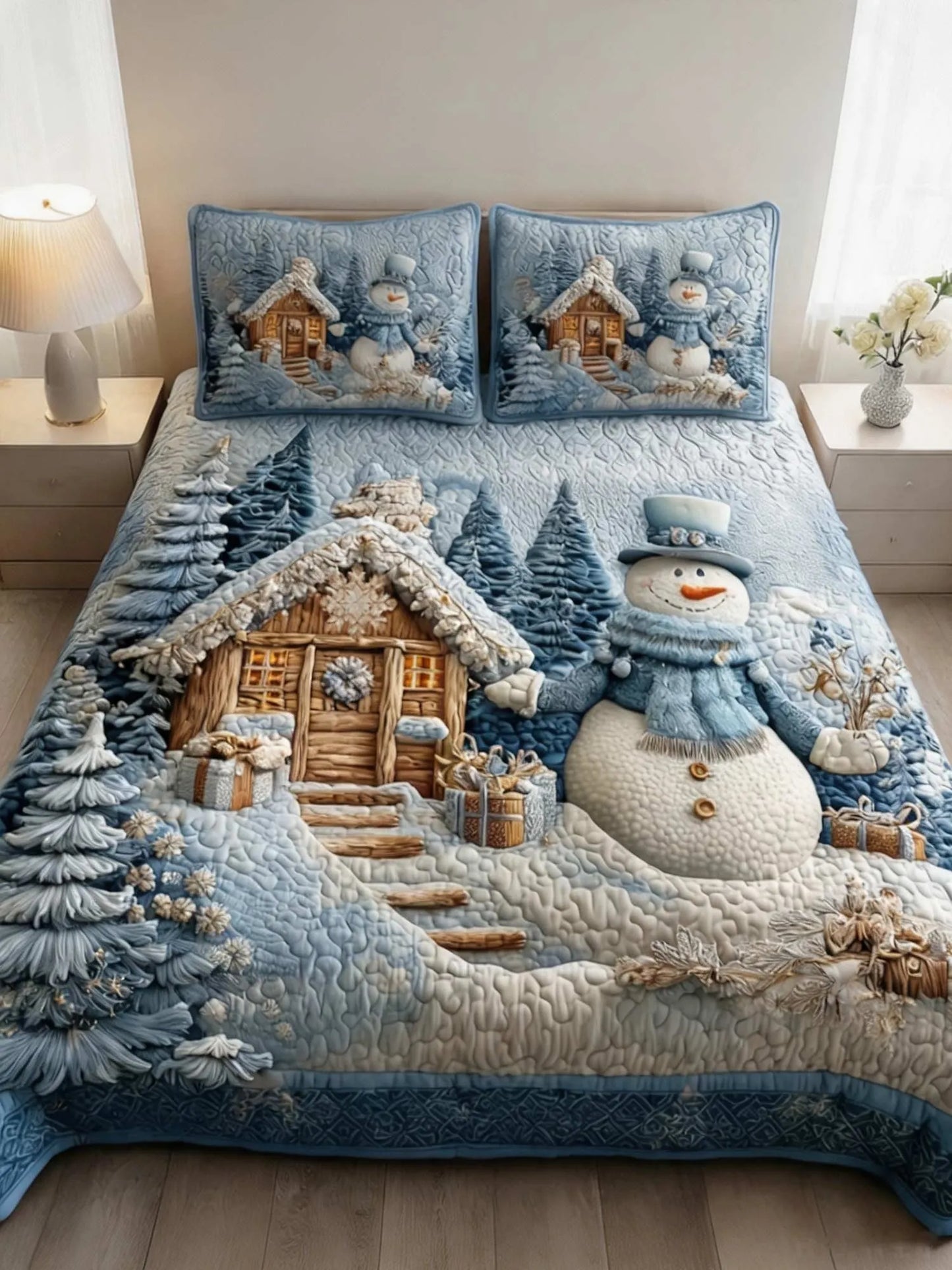 Silent Snow Eve 3‐Piece Quilted Bedding Set