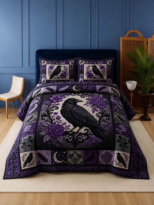 Raven Gothic Garden Quilted 3-Piece Bedding Set