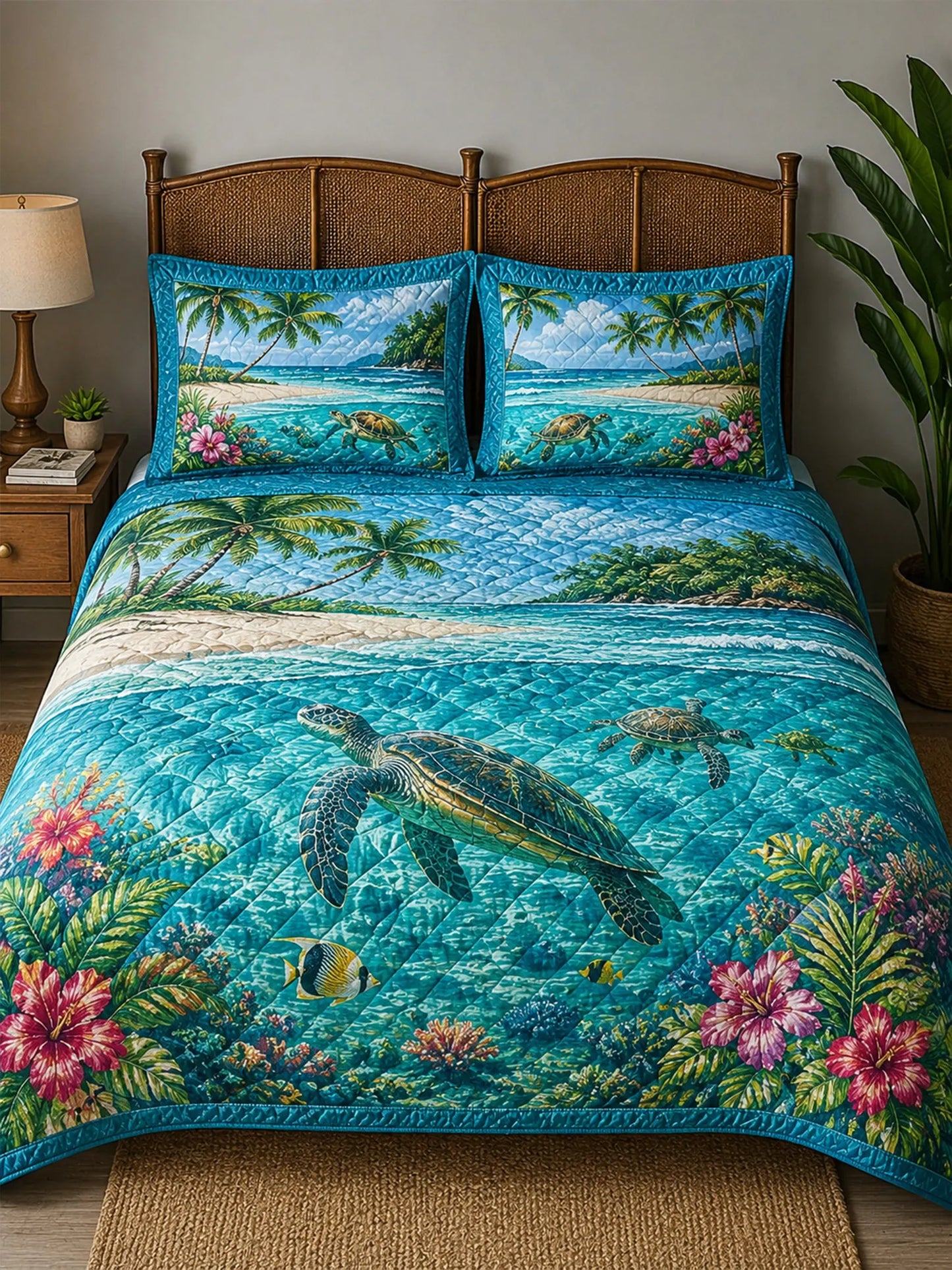Coastal Sea Turtles  3-Piece Quilted Bedding Set