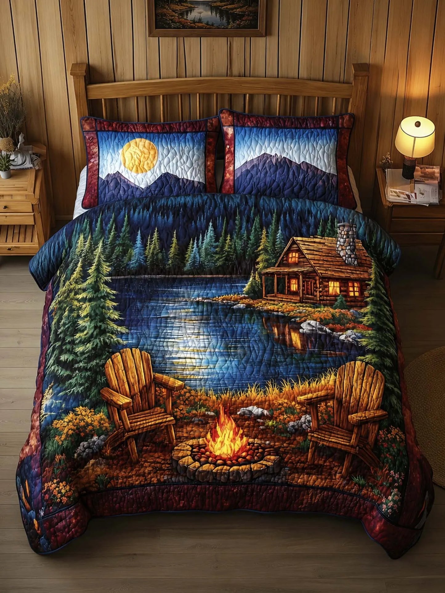 Camping By The Lake 3-Piece Quilted Bedding Set