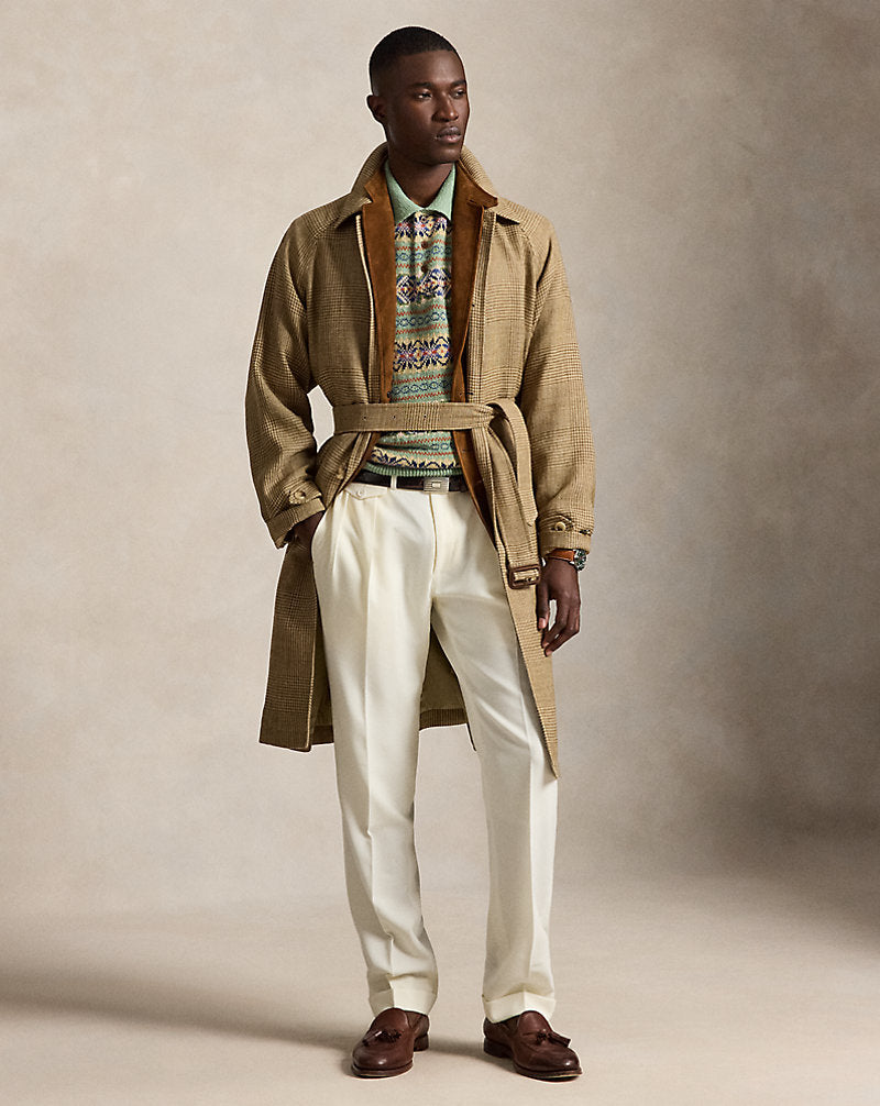 Pleated Wool Barathea Trouser Cream