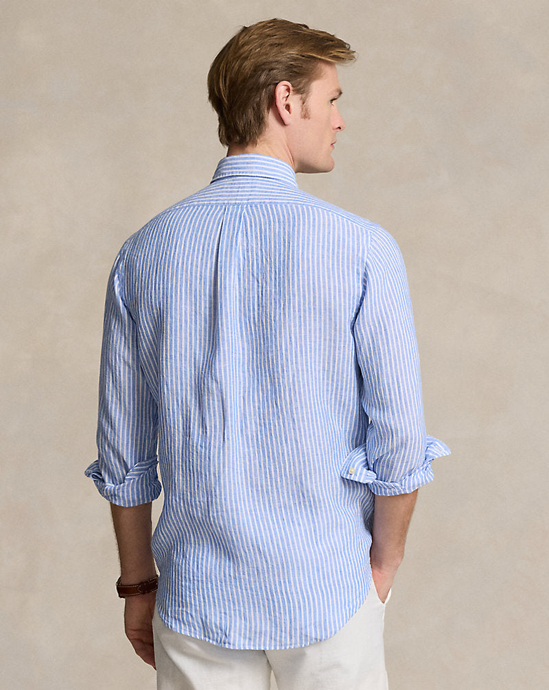 Custom Fit Striped Linen Shirt Blue/White