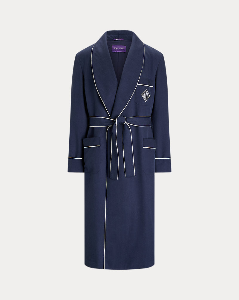 Monogram Silk Twill Robe Navy