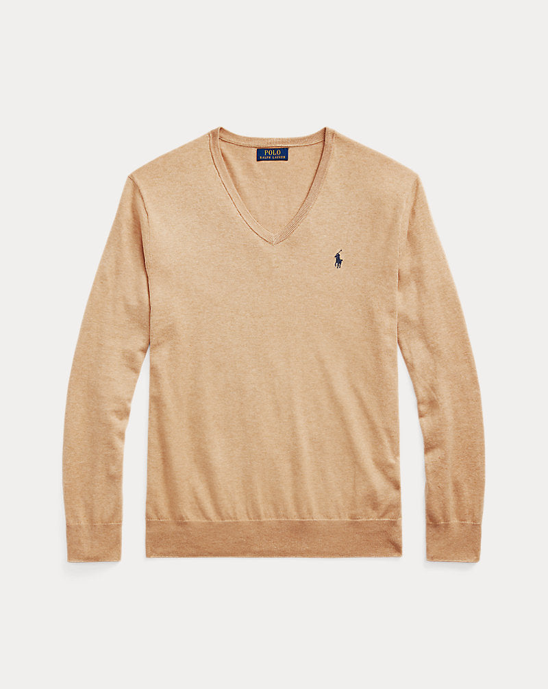 Slim Fit Textured Cotton Jumper Camel Melange