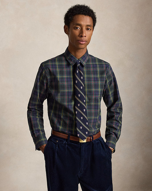 Custom Fit Plaid Poplin Shirt 5072 Forest/Red Multi
