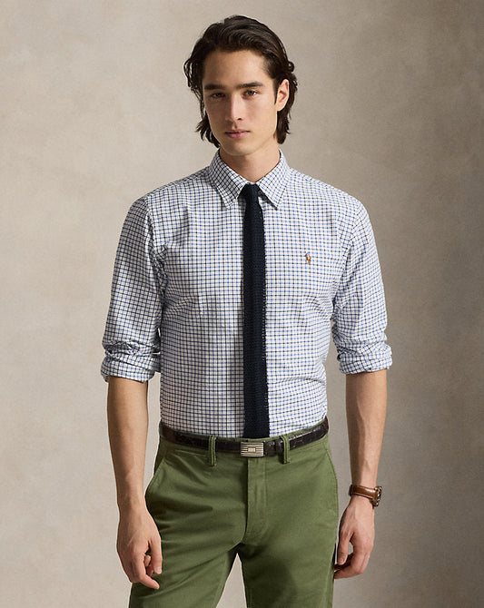 Custom Fit Tattersall Oxford Shirt 6140a White/Blue Multi
