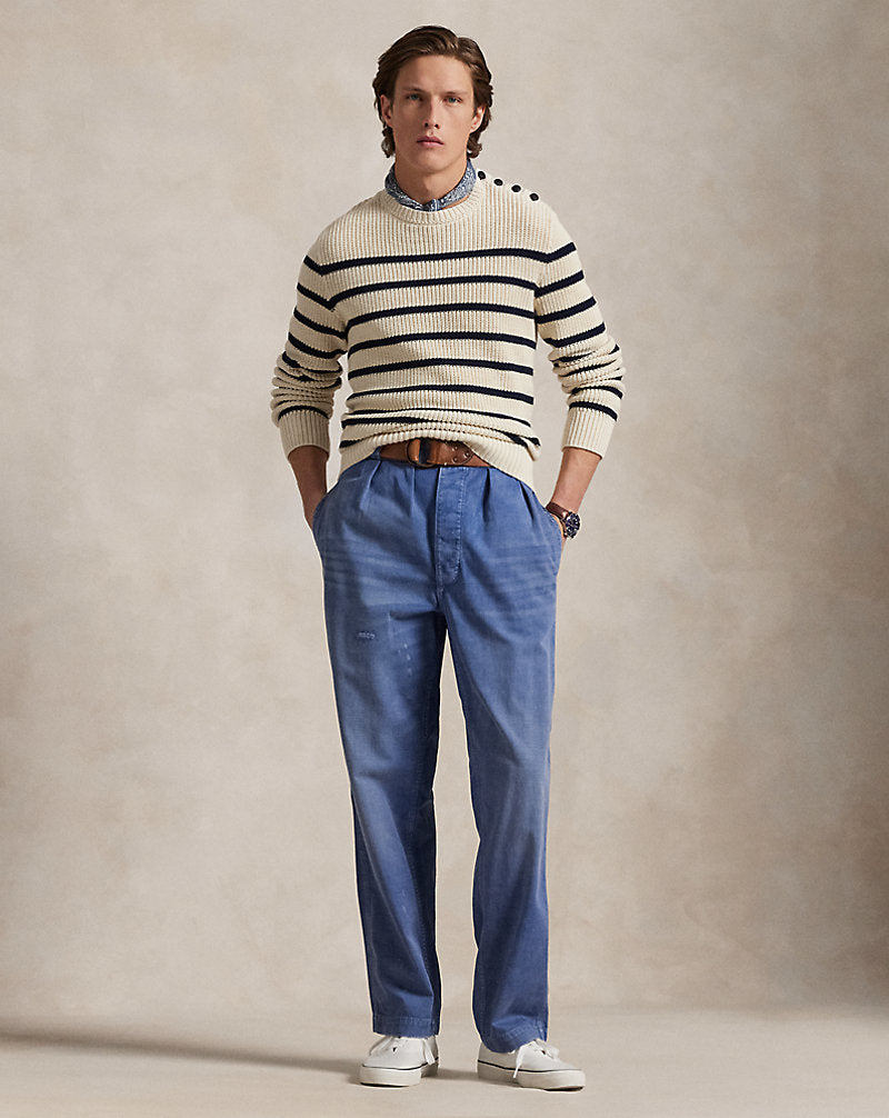 Straight Fit Distressed Twill Trouser Les Fades