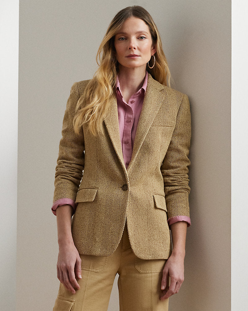 Cotton-Blend Herringbone Blazer Brown/Cream Multi