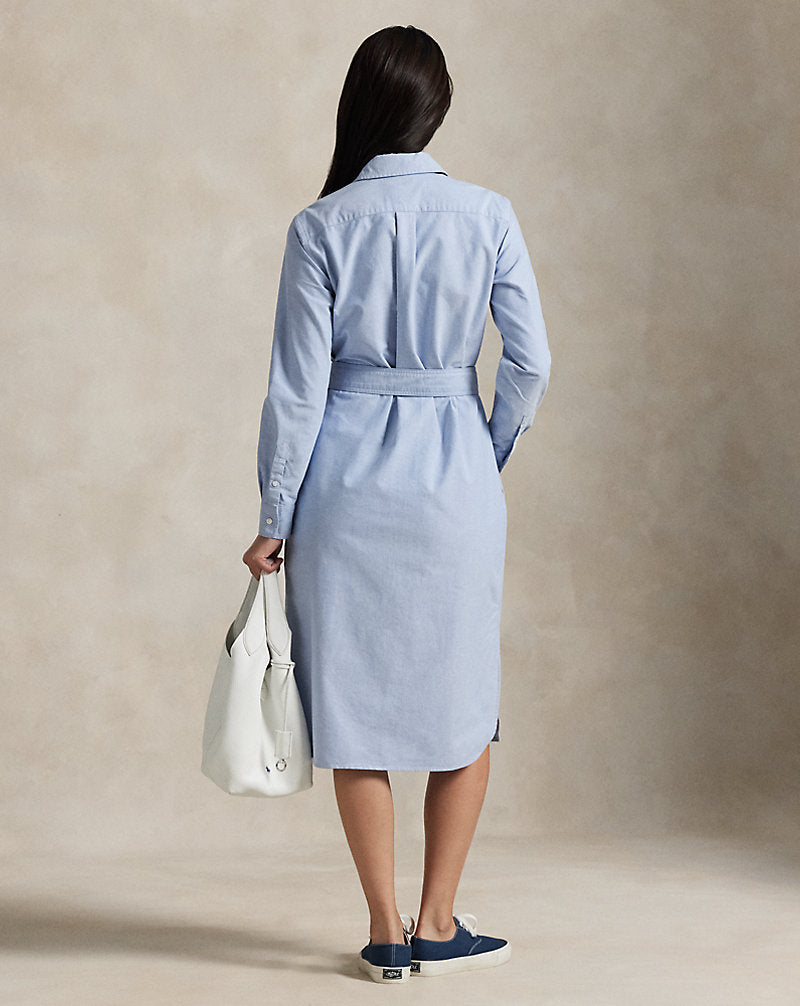 Belted Cotton Oxford Shirtdress Blue