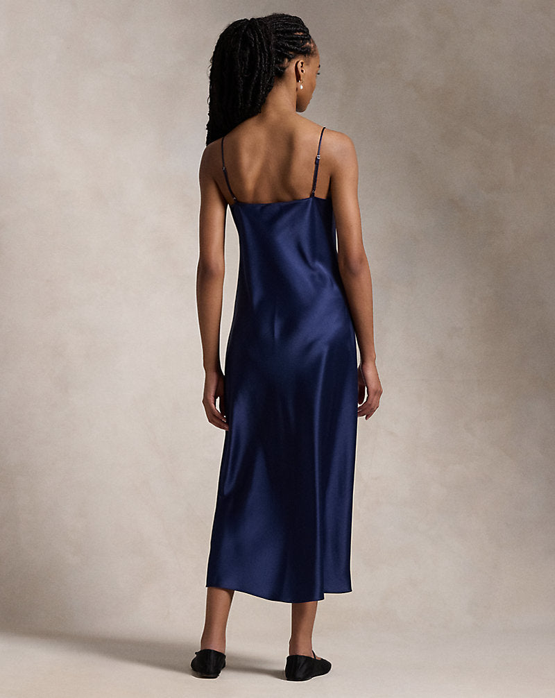 Satin Midi Slip Dress Newport Navy