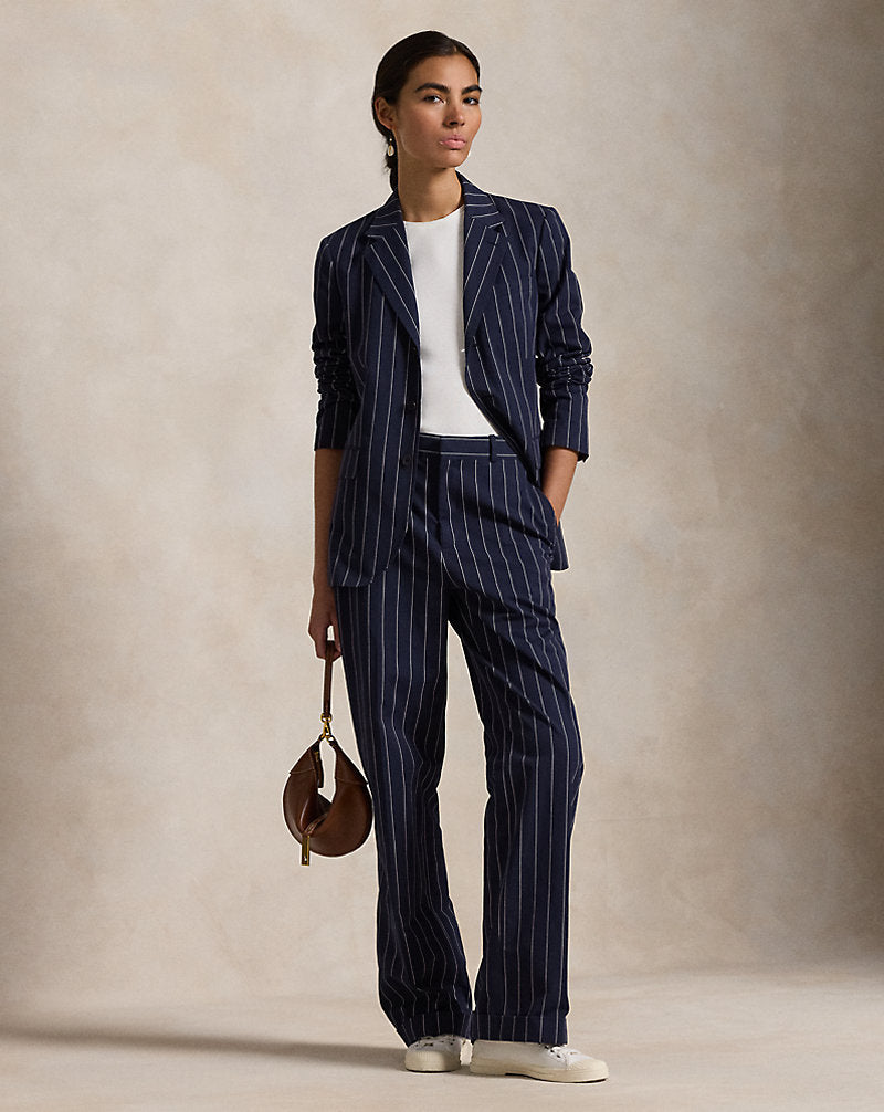 Pinstripe Cotton-Linen Blazer Navy/Cream