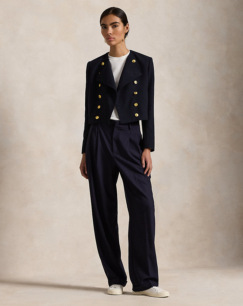 Wool Crepe Cropped Jacket Worth Navy