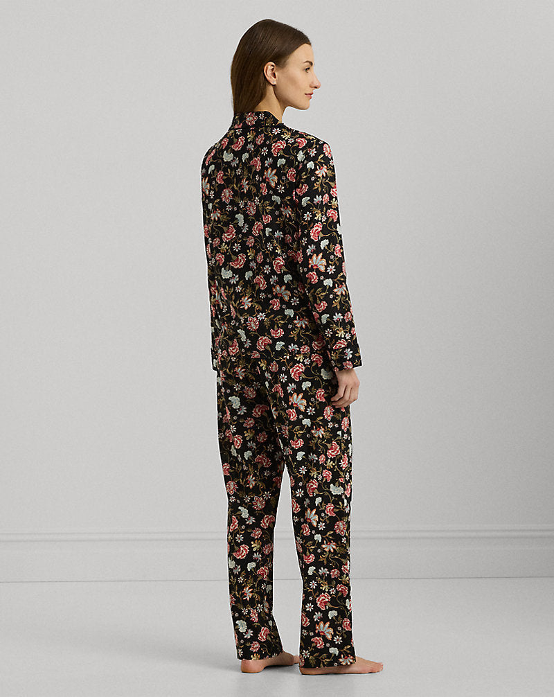Floral Cotton-Blend Lawn Sleep Set Black
