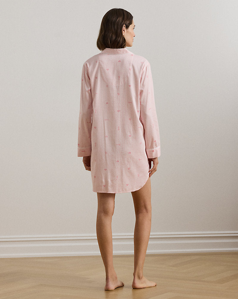 Logo Striped Sateen Sleep Shirt Blush Stripe