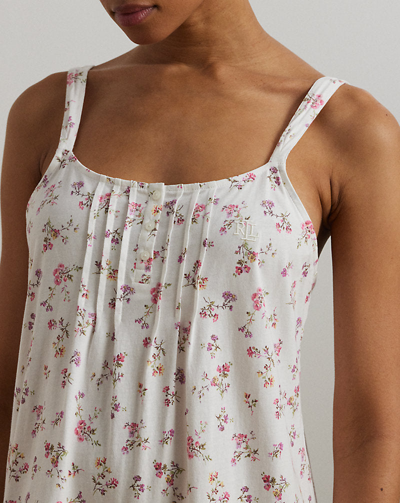Floral Lace-Trim Jersey Nightgown Ivory Floral