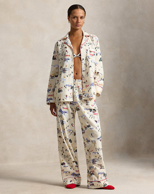 Ski-Motif Cotton Long-Sleeve Pyjama Set Ski Slp Prnt