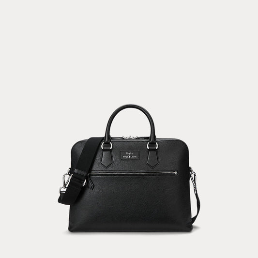 Pebbled Leather Commuter Bag Black