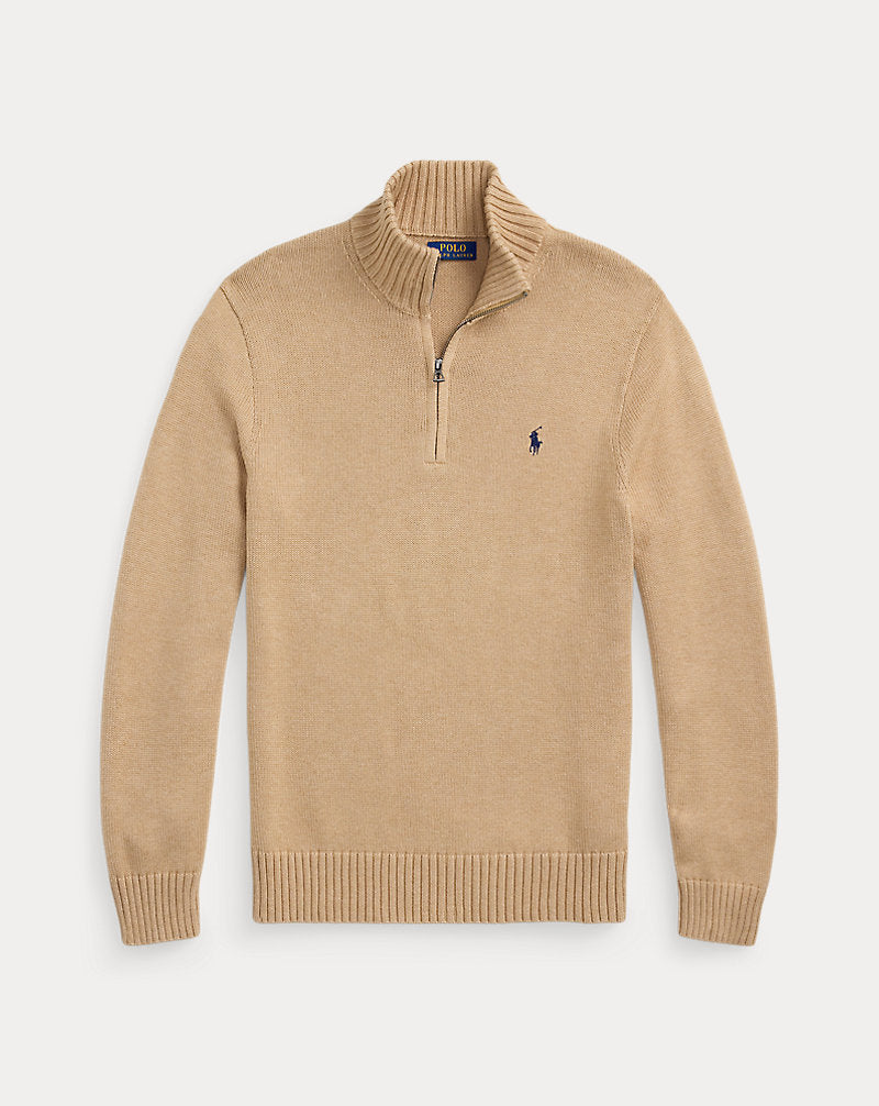 Cotton Quarter-Zip Jumper Camel Melange