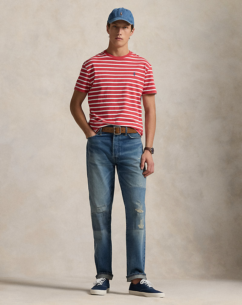 Custom Slim Fit Striped Jersey T-Shirt Spring Red/White